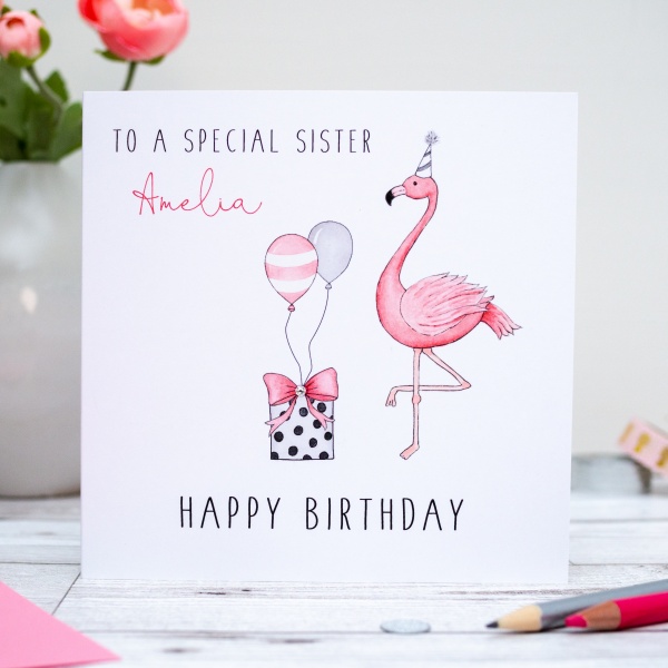 Personalised Flamingo Birthday Card - Daughter, Granddaughter, Sister